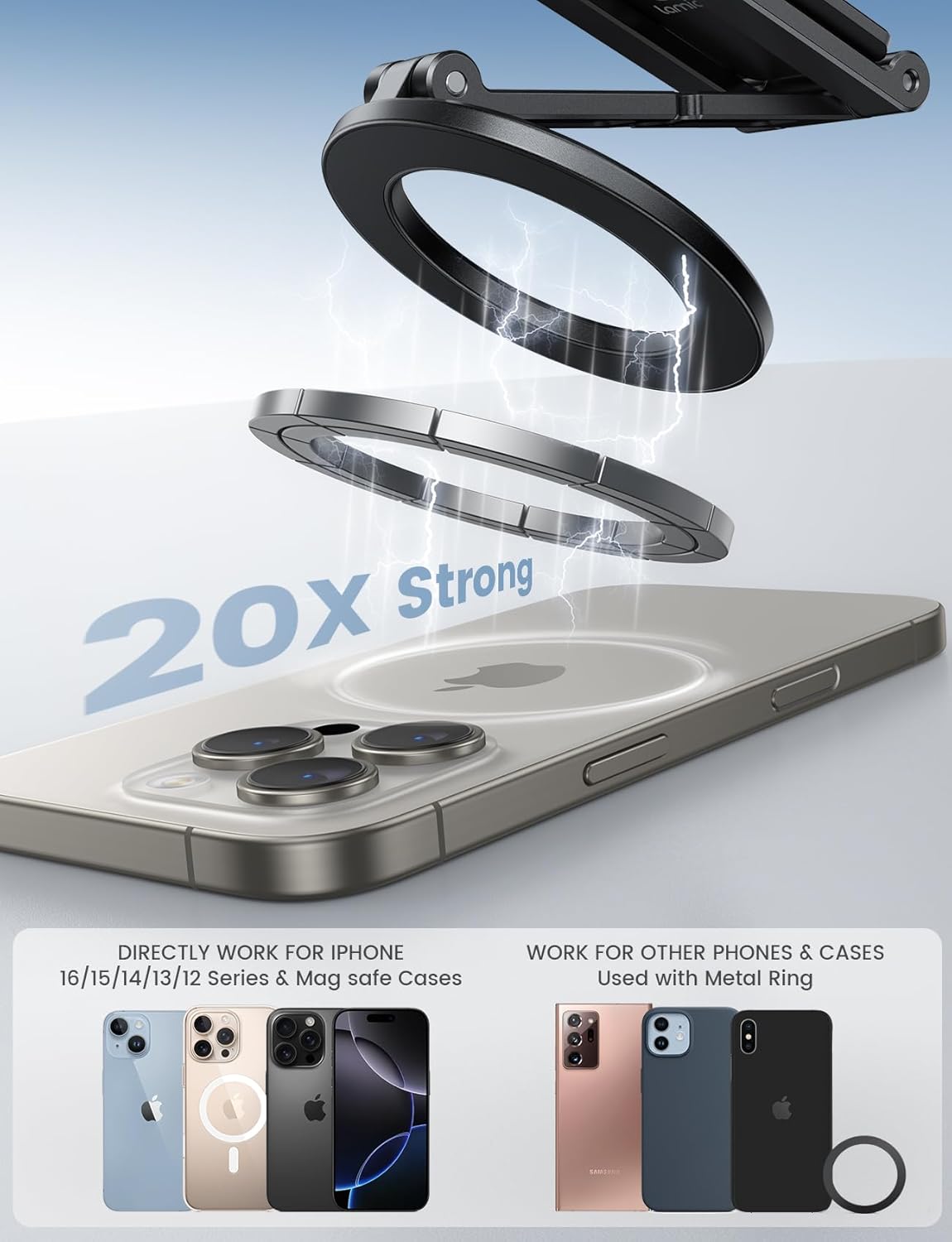 Magnetic desk arm phone holder