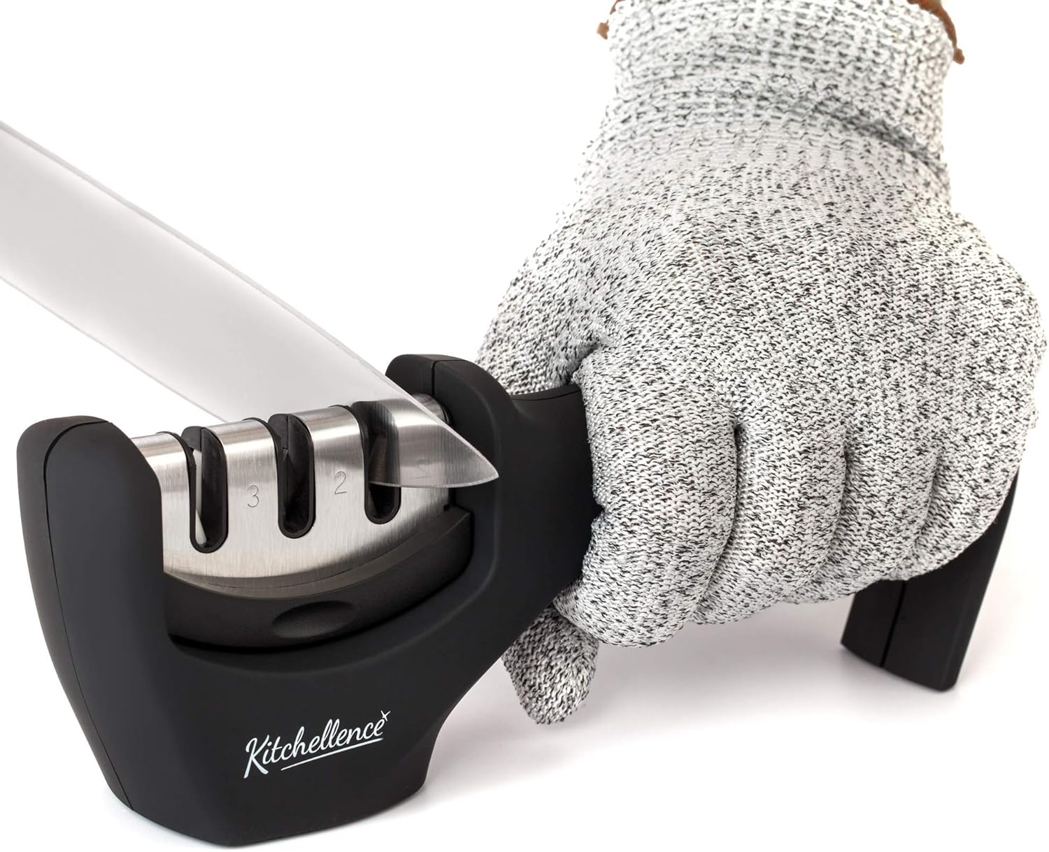Knife sharpener with glove