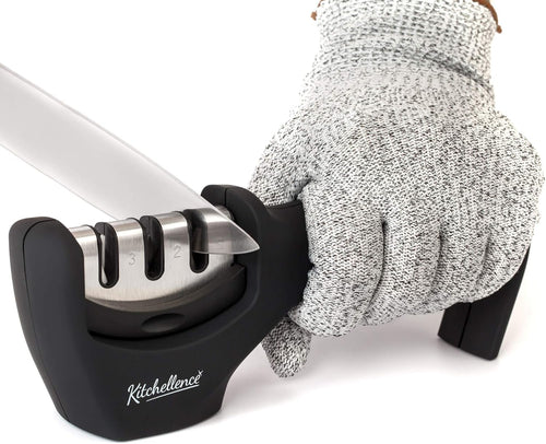 Knife sharpener with glove