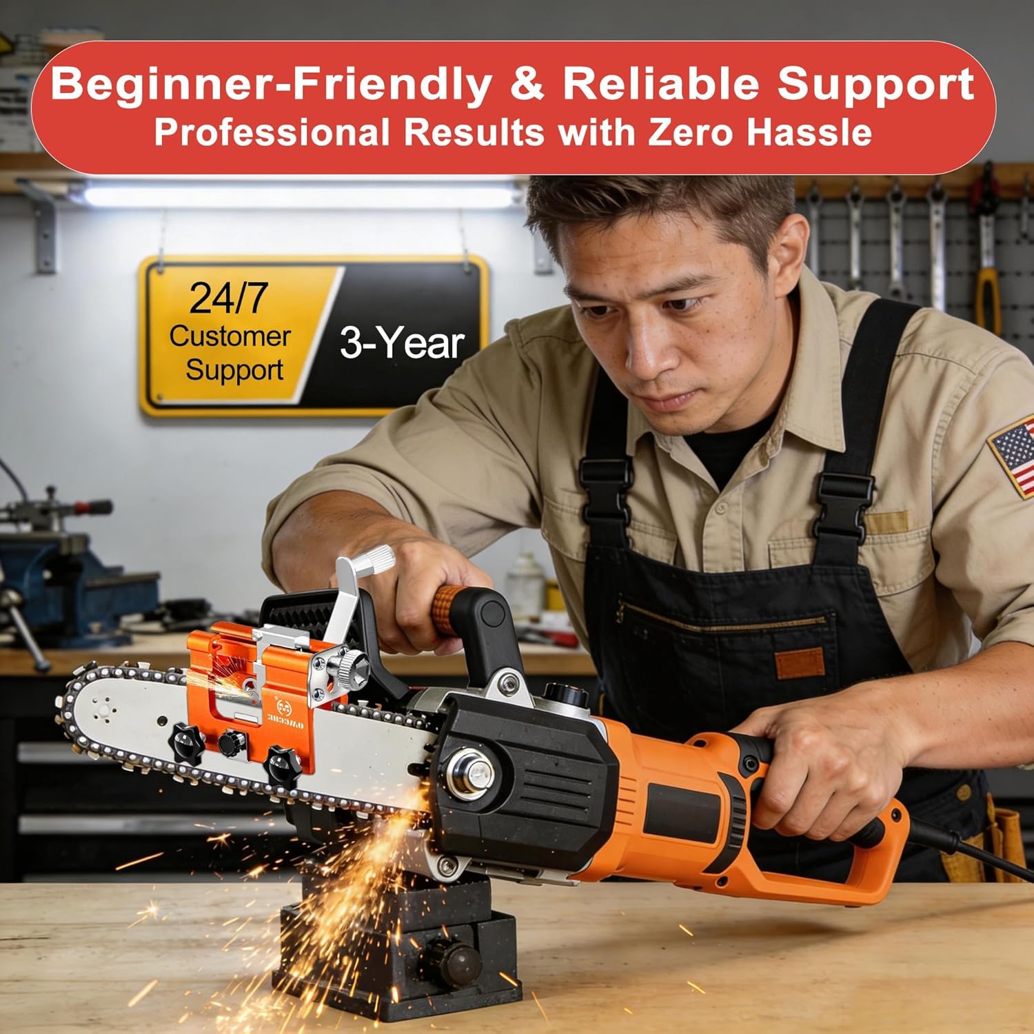 Hand crank chainsaw sharpener